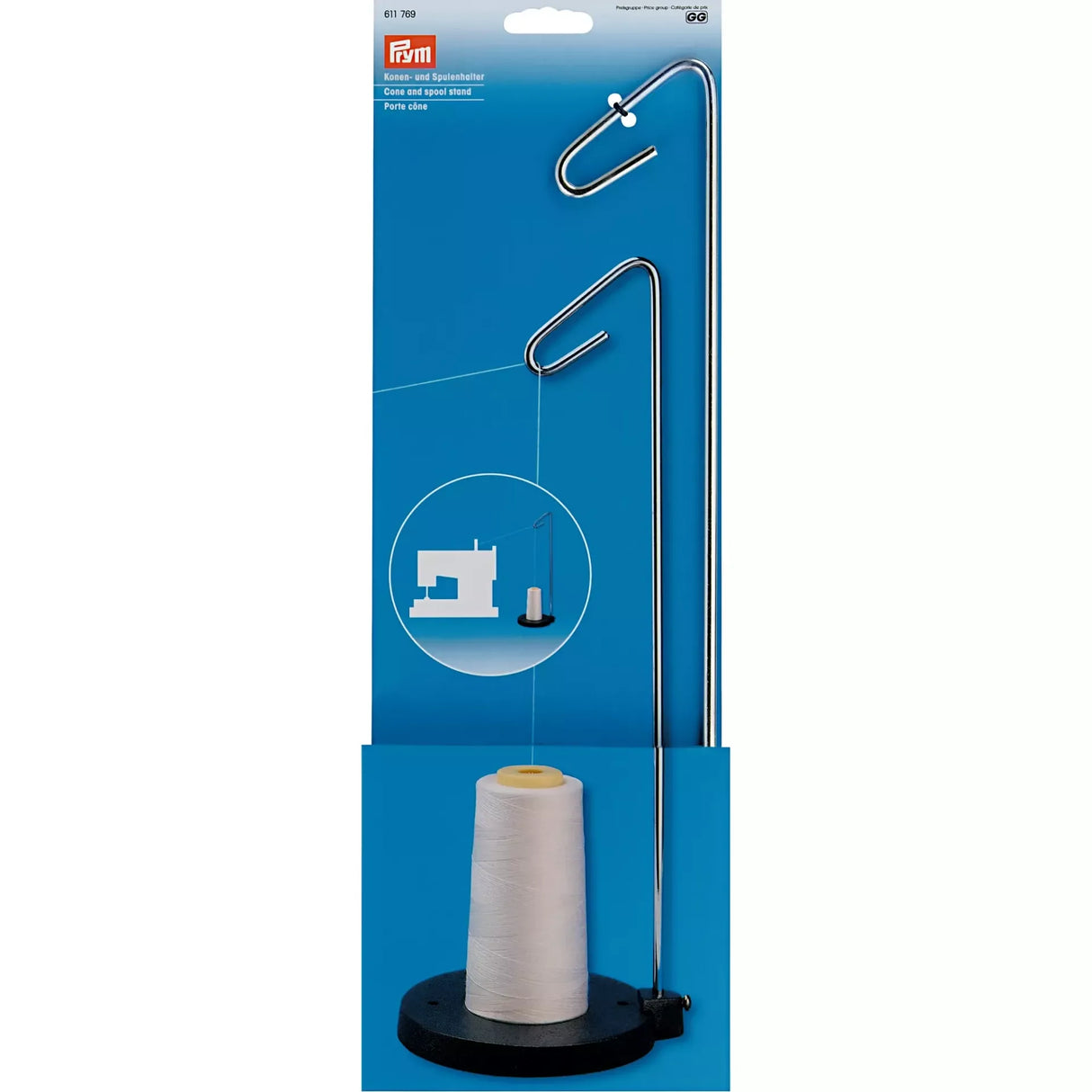 Prym Konen- und Spulenhalter 611769 aus Metall mit Gusseisenfuß für große Garnkonen und stabile Fadenführung beim Nähen