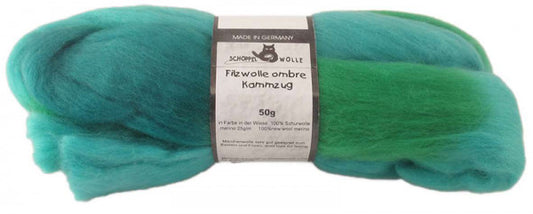 Filzwolle Ombre Kammzug 100% Merino-Schurwolle | Grün-Blau