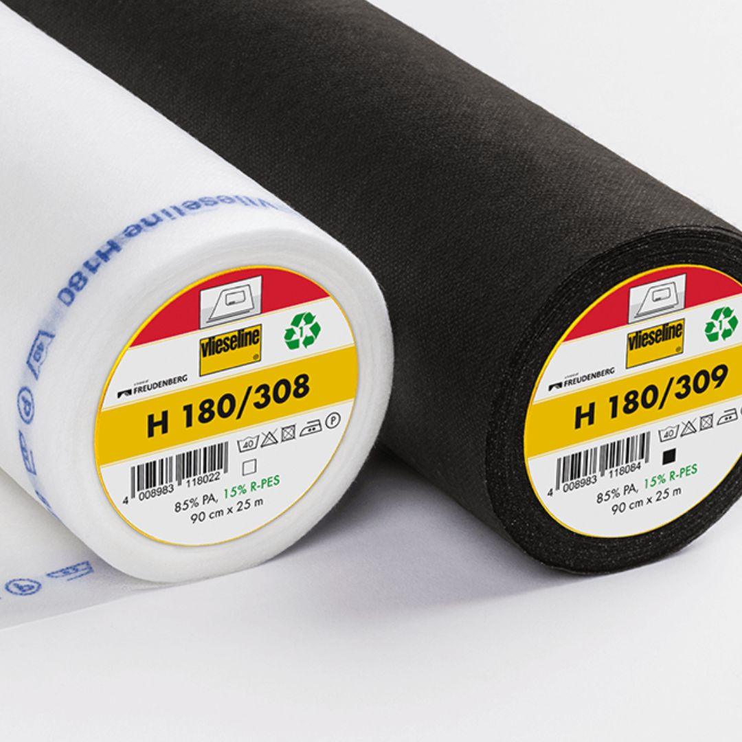 Nahaufnahme der Bügeleinlage H180 in Weiß und Schwarz – ideal für sehr leichte bis mittelschwere Stoffe.