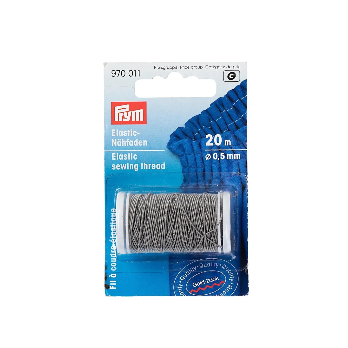 Elastischer Nähfaden 0,5 mm auf Nähmaschinenspule, perfekt für Bündchen und Mützen, mit hoher Dehnbarkeit und in Grau. Originalverpackung