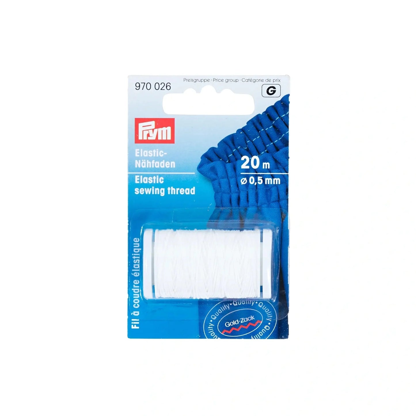 Elastischer Nähfaden 0,5 mm auf Nähmaschinenspule, perfekt für Bündchen und Mützen, mit hoher Dehnbarkeit und in Weiß. Originalverpackung