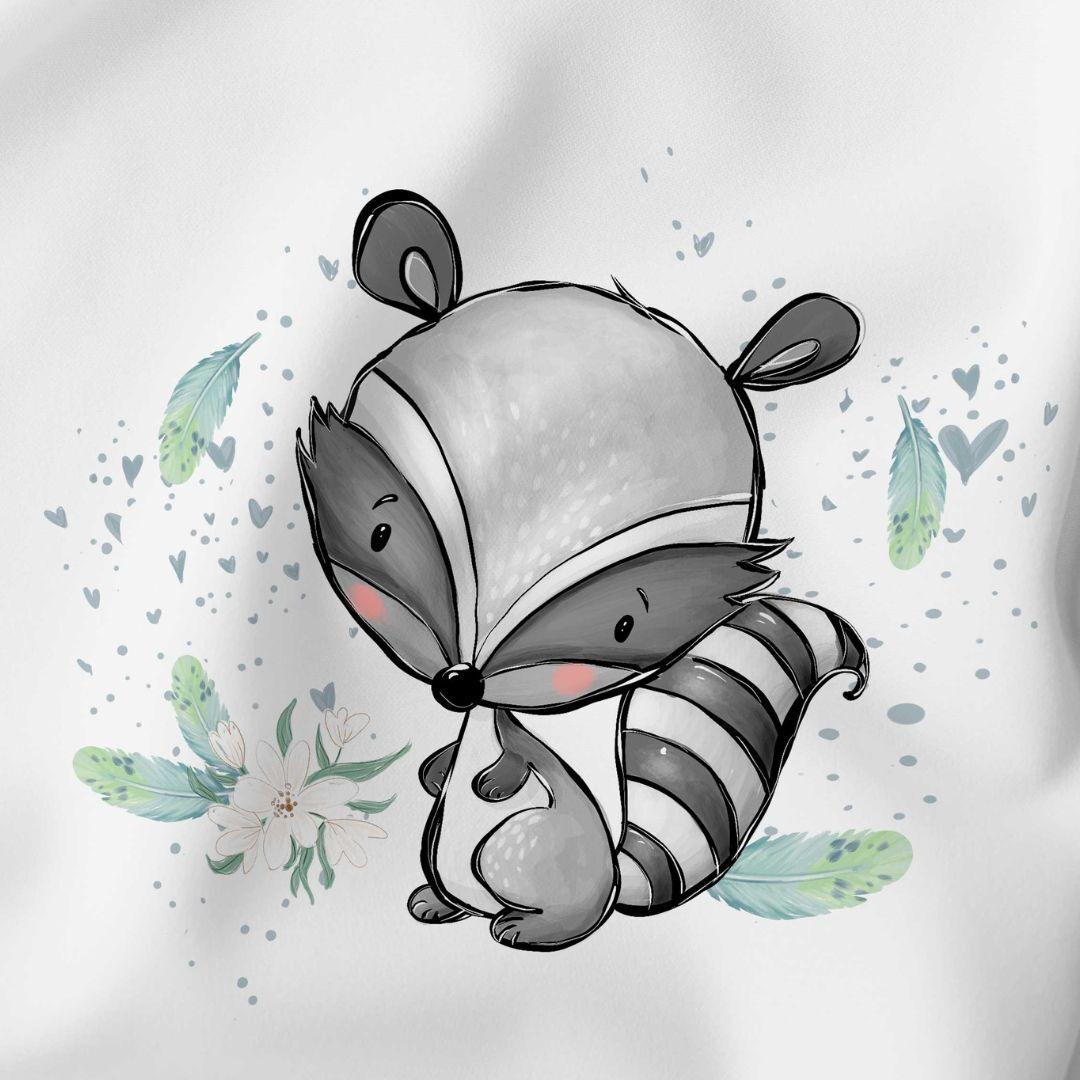 Baumwollpanel Waldfreunde Frühling mit Waschbär – Ideal für kreative Nähideen und fröhliche Kinderzimmer-Dekorationen.