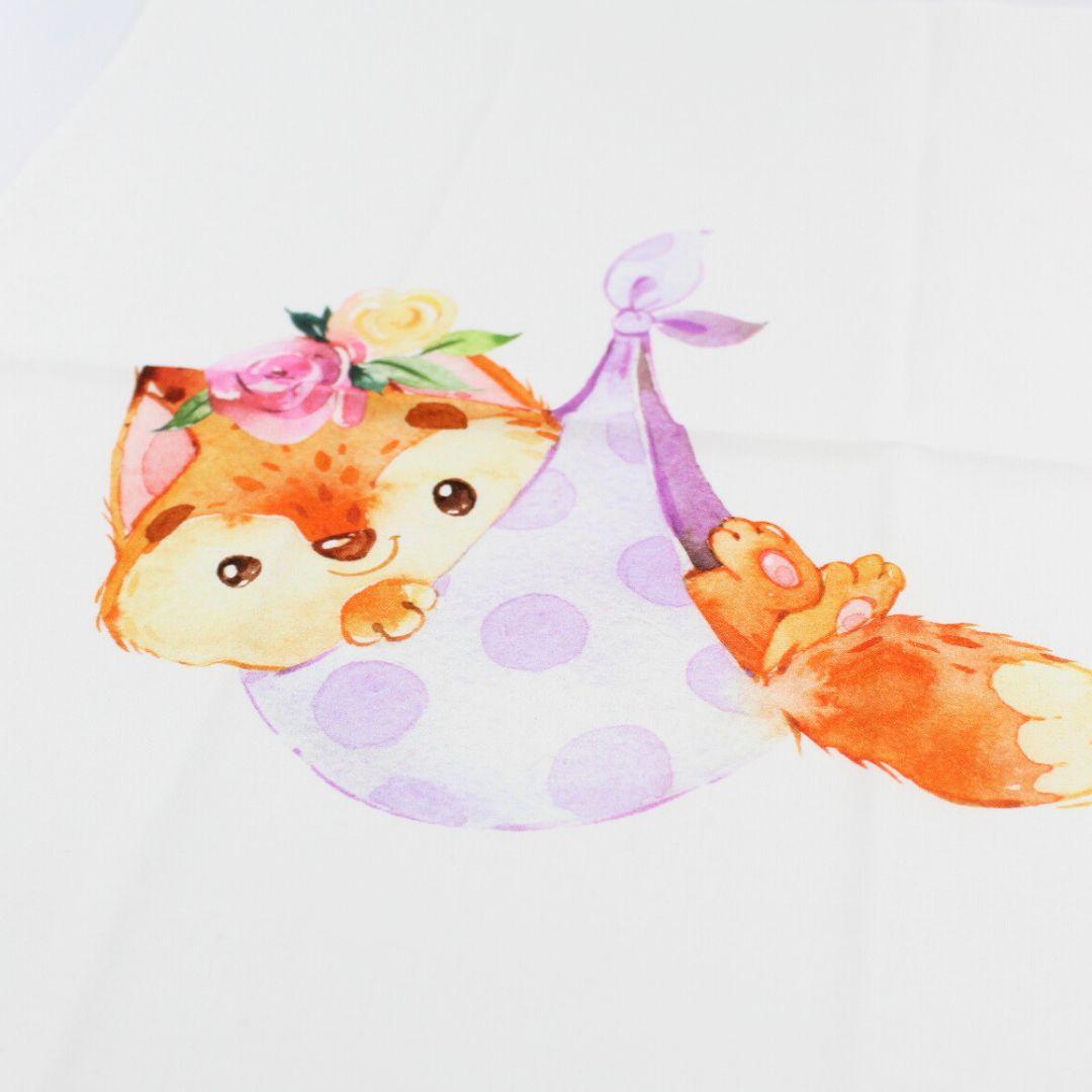 Baumwollpanel mit Fuchs und Blumen. Ideal für Kinderzimmer-Deko oder als Geschenk für Tierliebhaber.