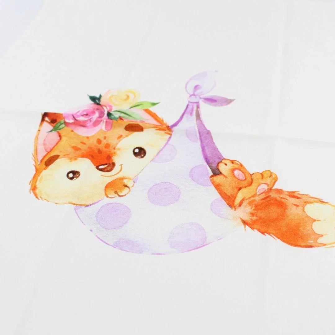 Baumwollpanel mit Fuchs und Blumen. Ideal für Kinderzimmer-Deko oder als Geschenk für Tierliebhaber.