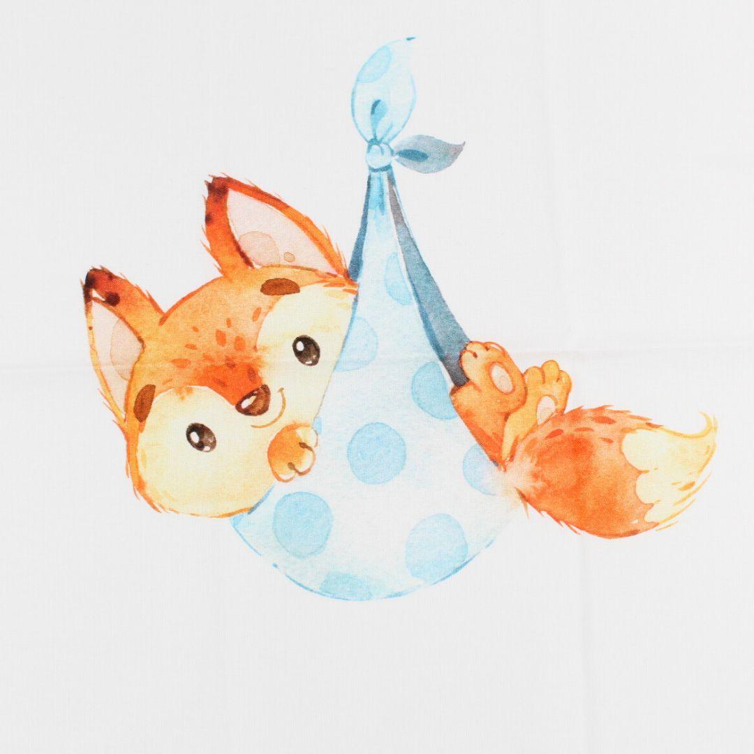 Baumwollpanel mit kleinem Fuchs-Motiv, ideal für Babys und Kleinkinder. Perfekt für Kissenbezüge, Patchworkdecken oder andere kreative Nähprojekte. Größe: 35x40 cm
