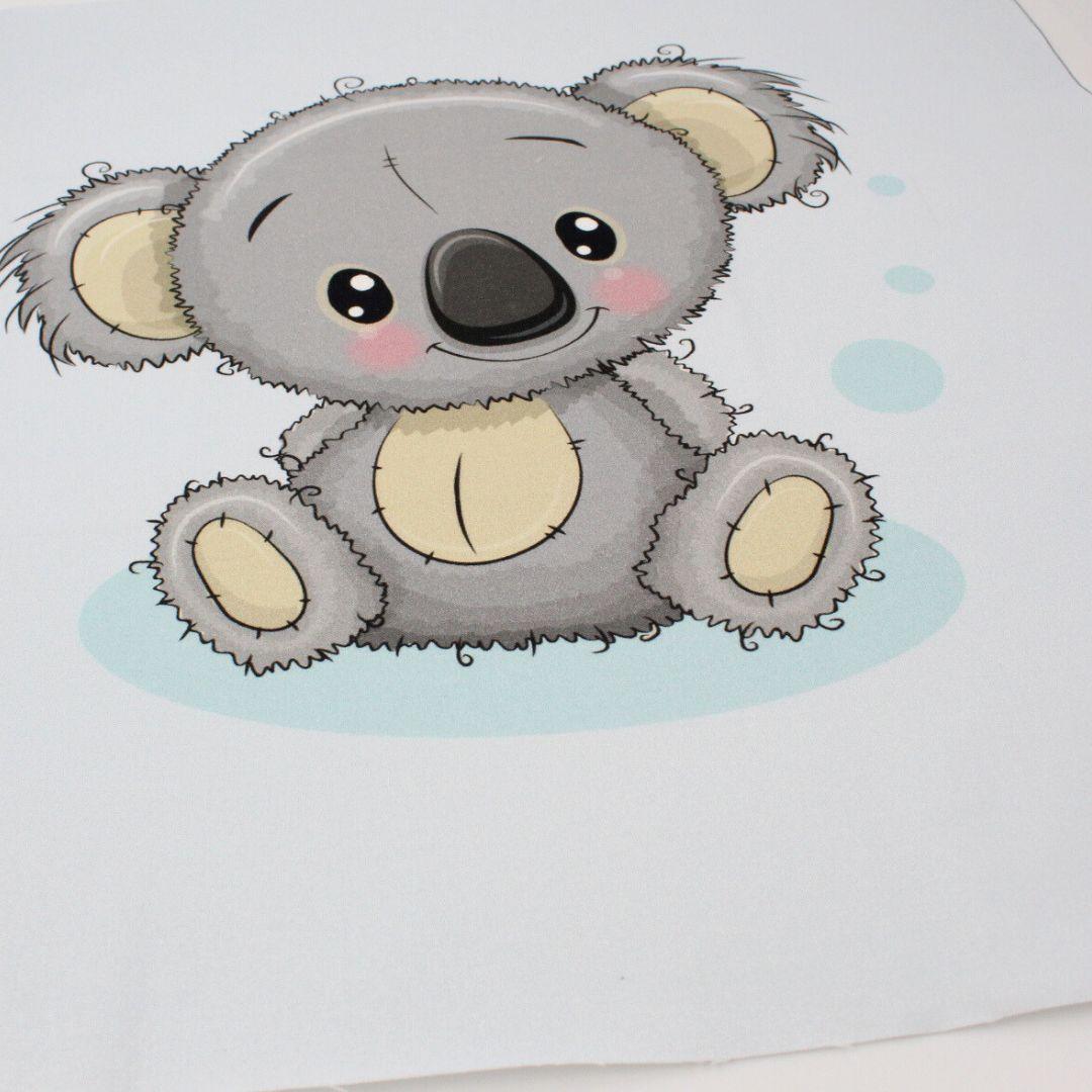 Baumwollpanel für Kissenbezug: Baumwollpanel mit süßem Koala-Motiv, ideal für die Herstellung von Kissenbezügen und anderen Baby- und Kinderzubehörteilen.