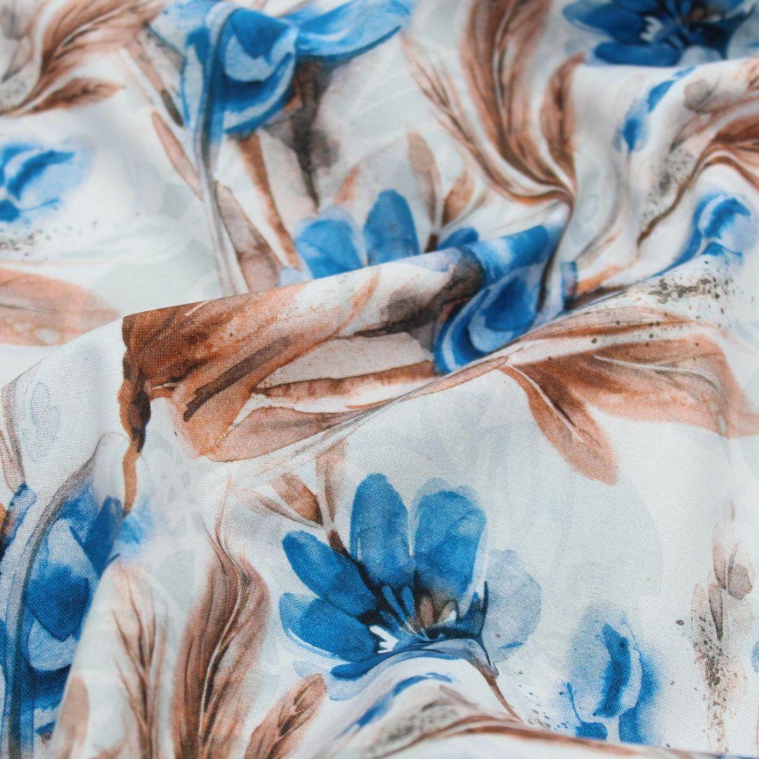 Nicht elastischer Baumwollstoff Webware mit blauen Blumen