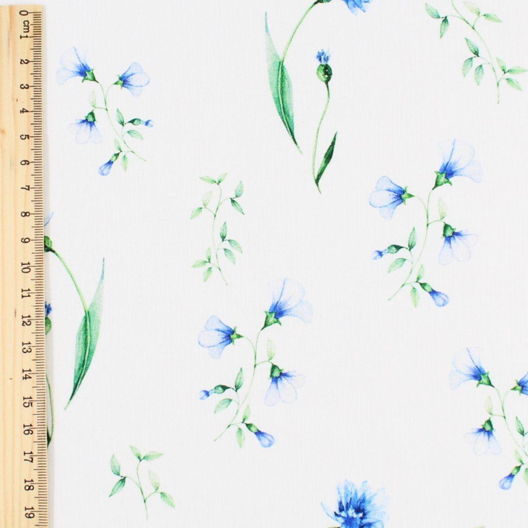 Baumwollstoff blaue Kornblumen auf Ecru | Mustergröße