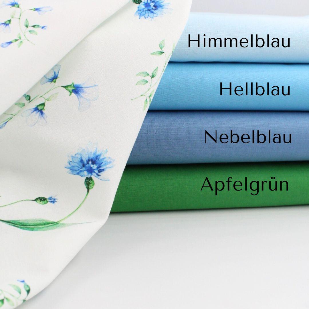 Baumwollstoff blaue Kornblumen auf Ecru mit mögliche uni Baumwollstoffe