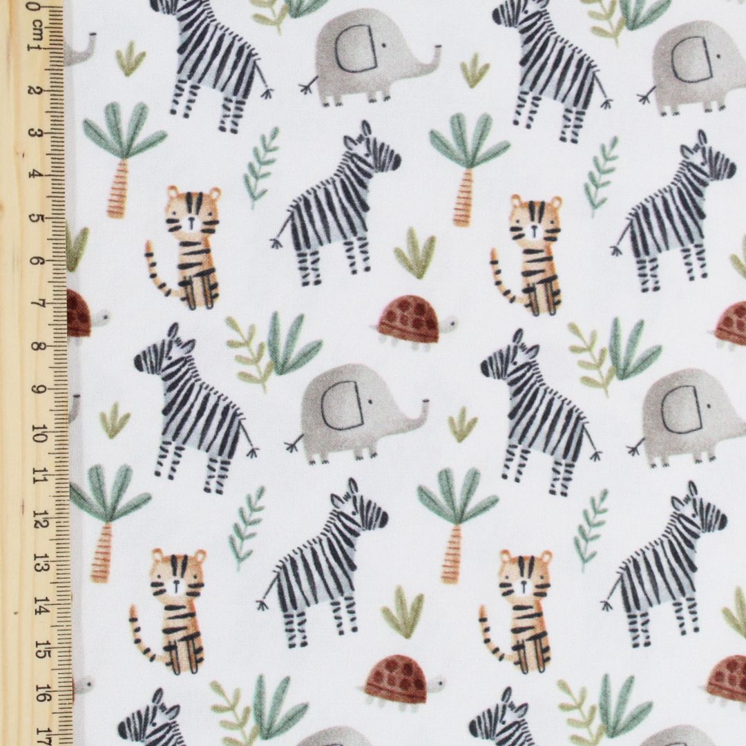 Detailaufnahme Baumwollstoff Safari Tiere - weiche Webware, OEKO-TEX zertifiziert