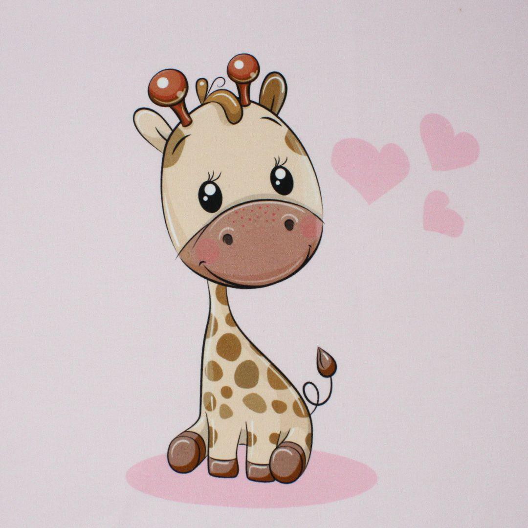 Baumwollpanel 38x38 cm für Kissenbezug mit Giraffen-Motiv auf rosa Hintergrund