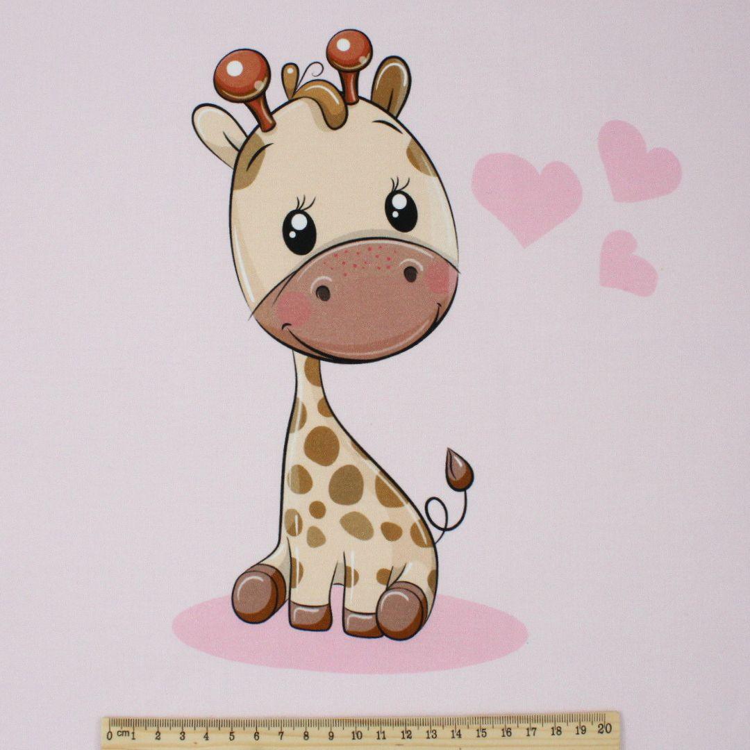 38x38 cm großes Kissenpanel Giraffe Rosa, Baumwollstoff mit Lineal zur Größenansicht