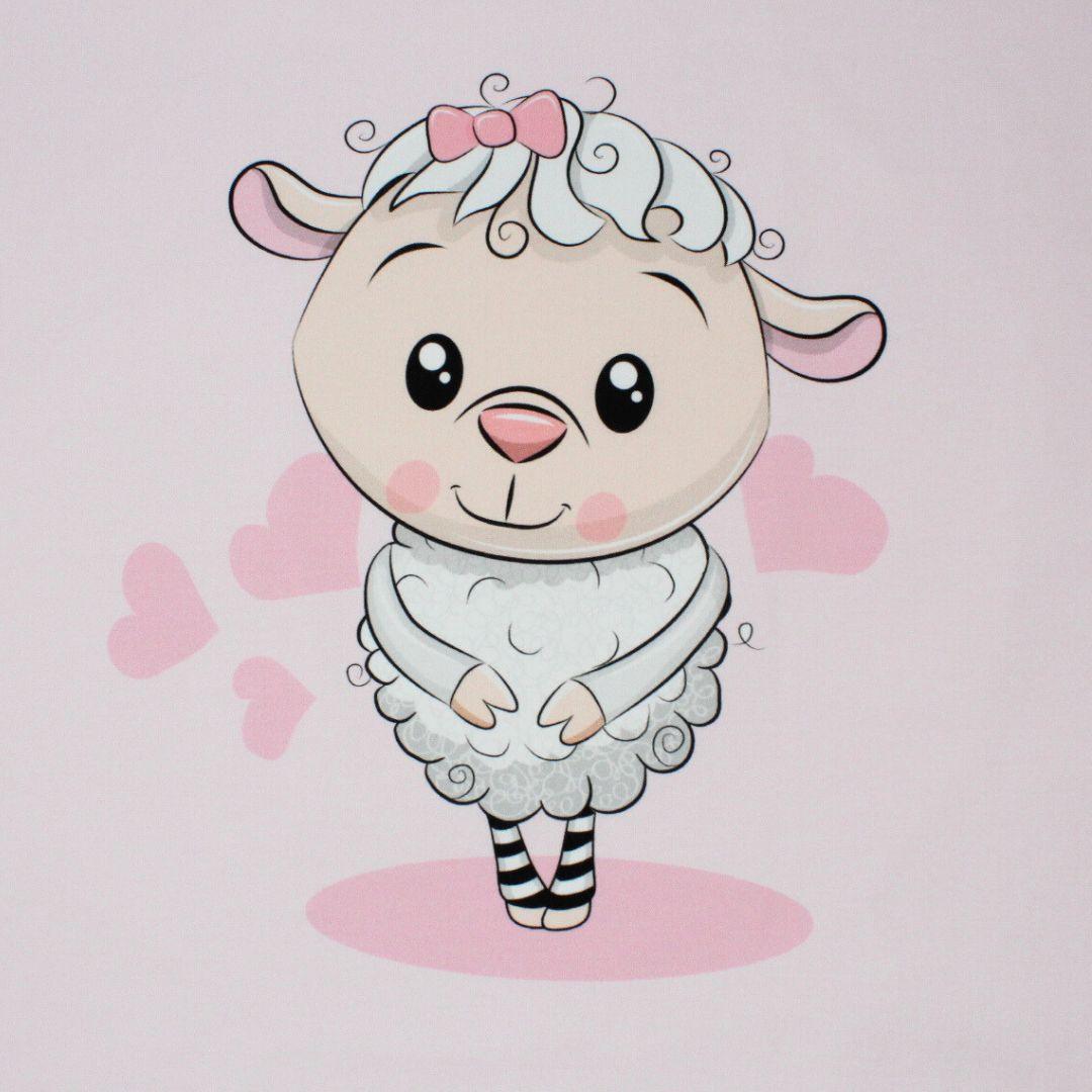 Baumwollpanel 38x38 cm für Kissenbezug mit Schaf-Motiv auf rosa Hintergrund