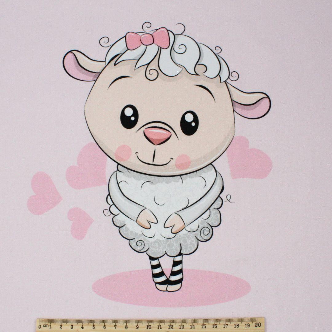 38x38 cm großes Kissenpanel Schaf Rosa, Baumwollstoff mit Maßband zur Größenansicht