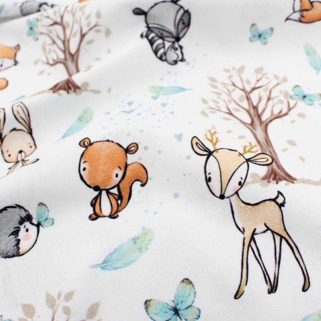 Baumwollstoff Waldfreunde Frühling | Weiß