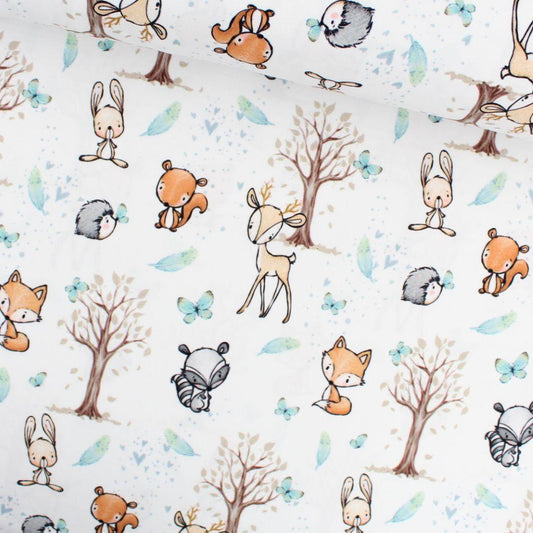 Baumwollstoff Waldfreunde Frühling | Weiß