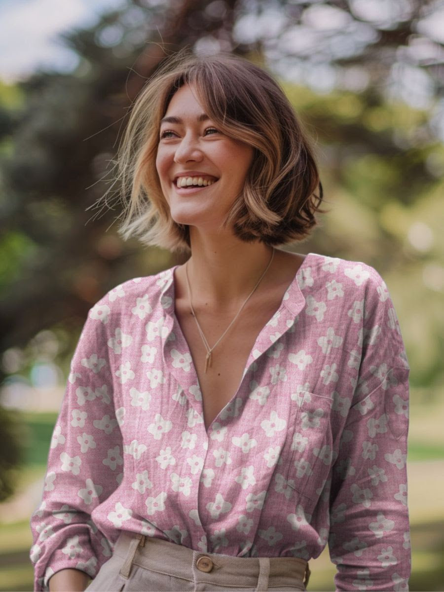 Musselin doppelseitig Jacquard mit Blumen in Rosa - Nähbeispiel