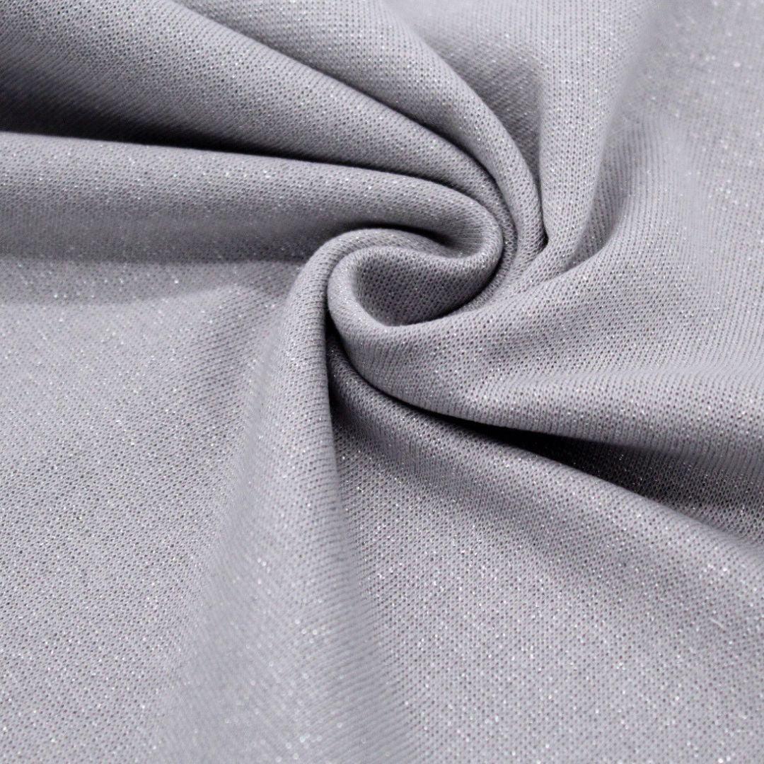 Hochwertiger Bündchenstoff in Silbergrau, ideal für kreative Nähprojekte wie Pumphosen und Strampler. Oeko-Tex Produktklasse I zertifiziert. Schlauchware