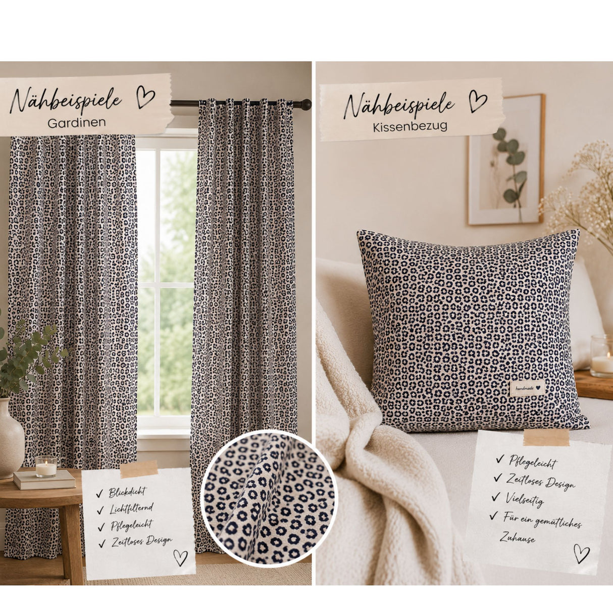 Canvas Stoff in Leinen-Optik | Leopardenmuster