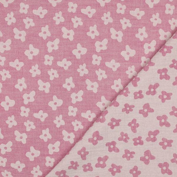 Musselin doppelseitig Jacquard mit Blumen in Rosa