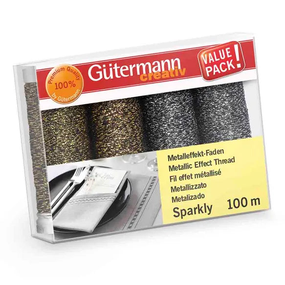 Gütermann Sparkly Garn Set 4 Farben für funkelnde Näh- und Handarbeitsprojekte