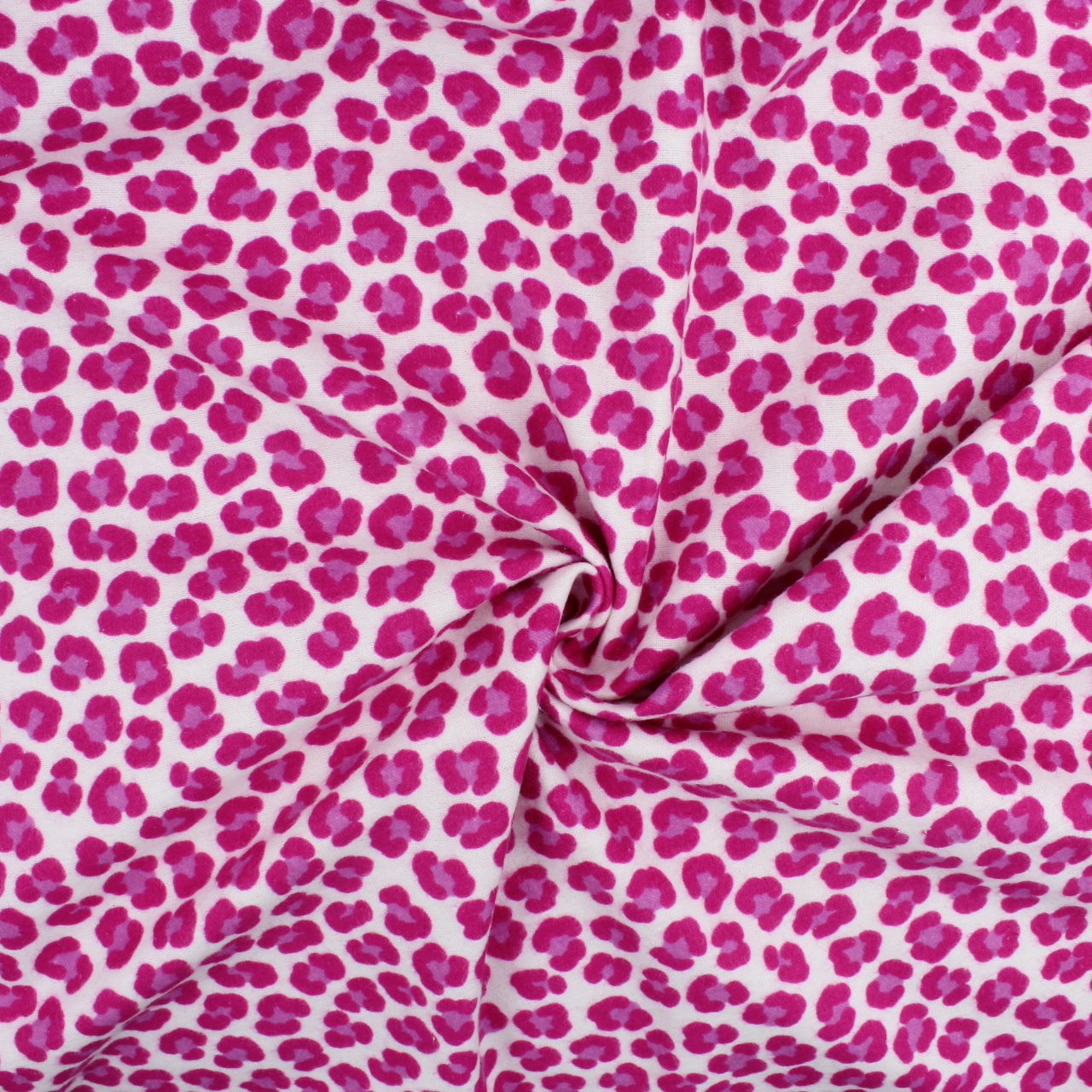 Detailansicht des pinken Flanellstoffs mit tierischem Design – 150 g/m²