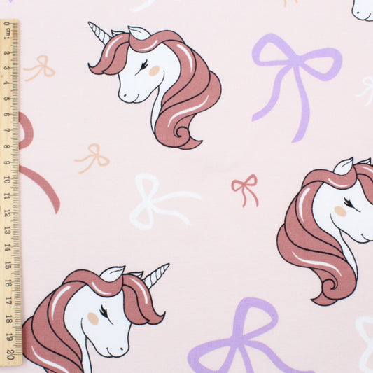 Baumwolljersey Einhorn Muster Detail rosa lila elastischer Kinderstoff