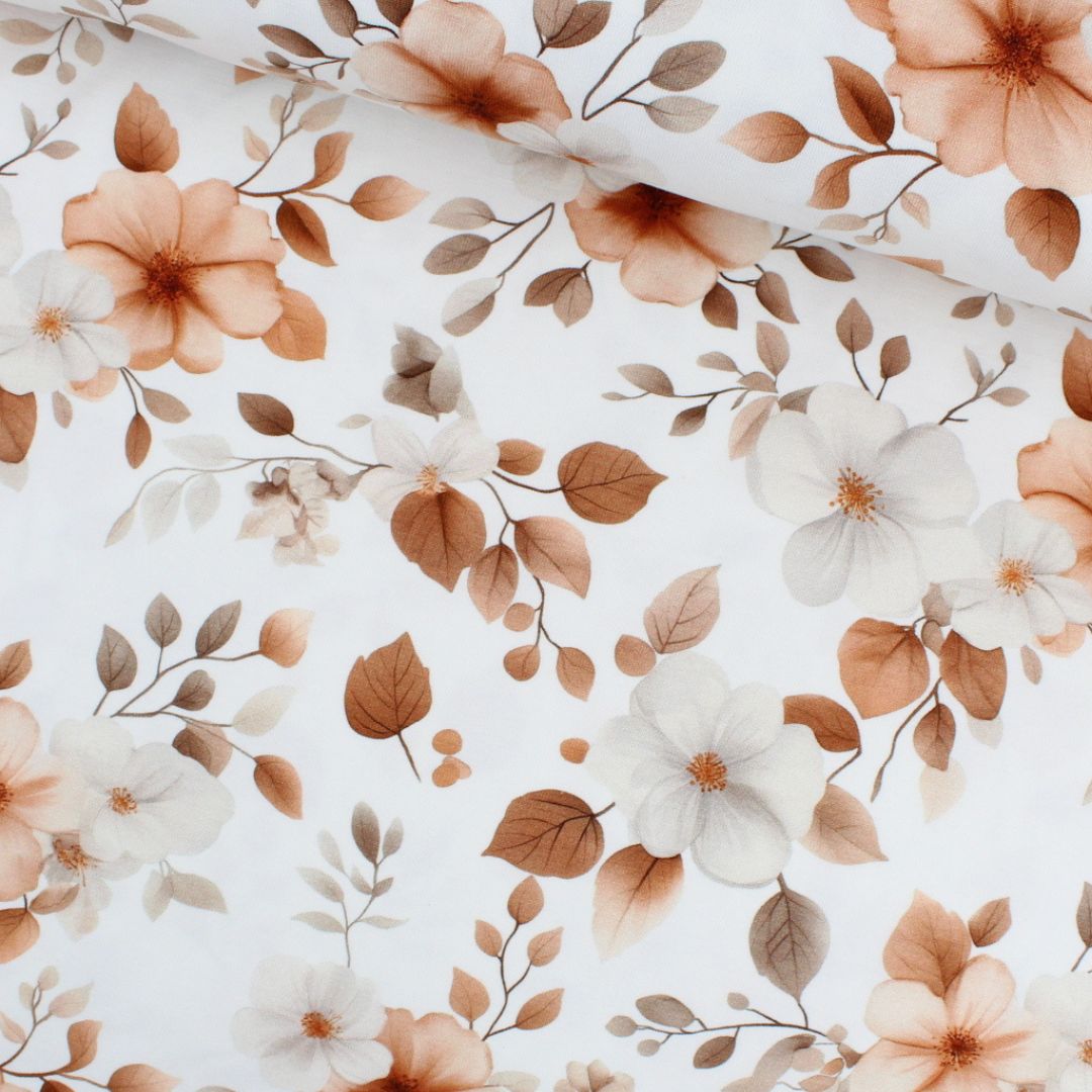 Jersey Stoff weiß mit rosa Blumen – sommerlicher Look