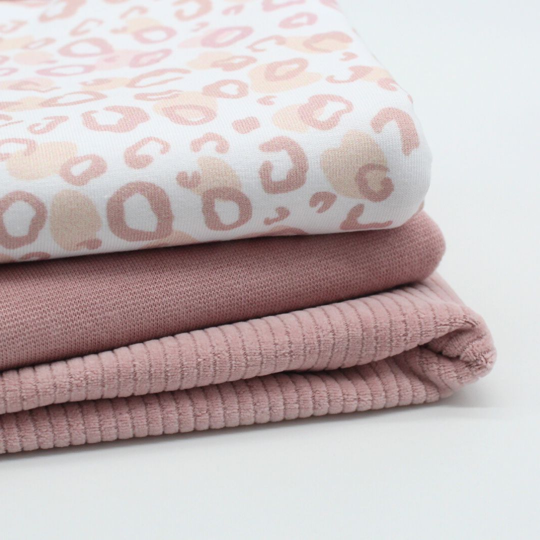 Jersey Leo Print mit Bündchen Nr.131 und Cordjersey in Nude Rosa