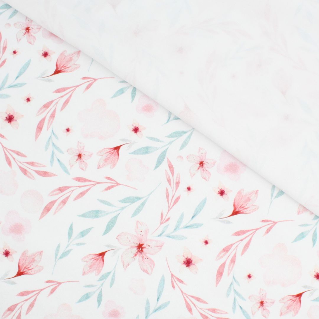 Jersey Meterware mit Blumenmuster – atmungsaktiver Baumwollstoff für stylische Kinderoutfits