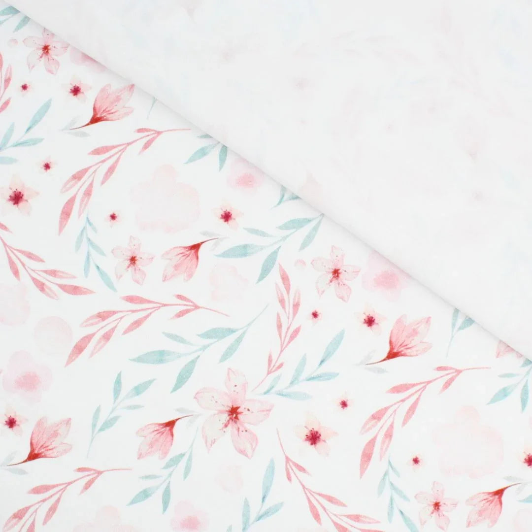 Jersey Meterware mit Blumenmuster – atmungsaktiver Baumwollstoff für stylische Kinderoutfits