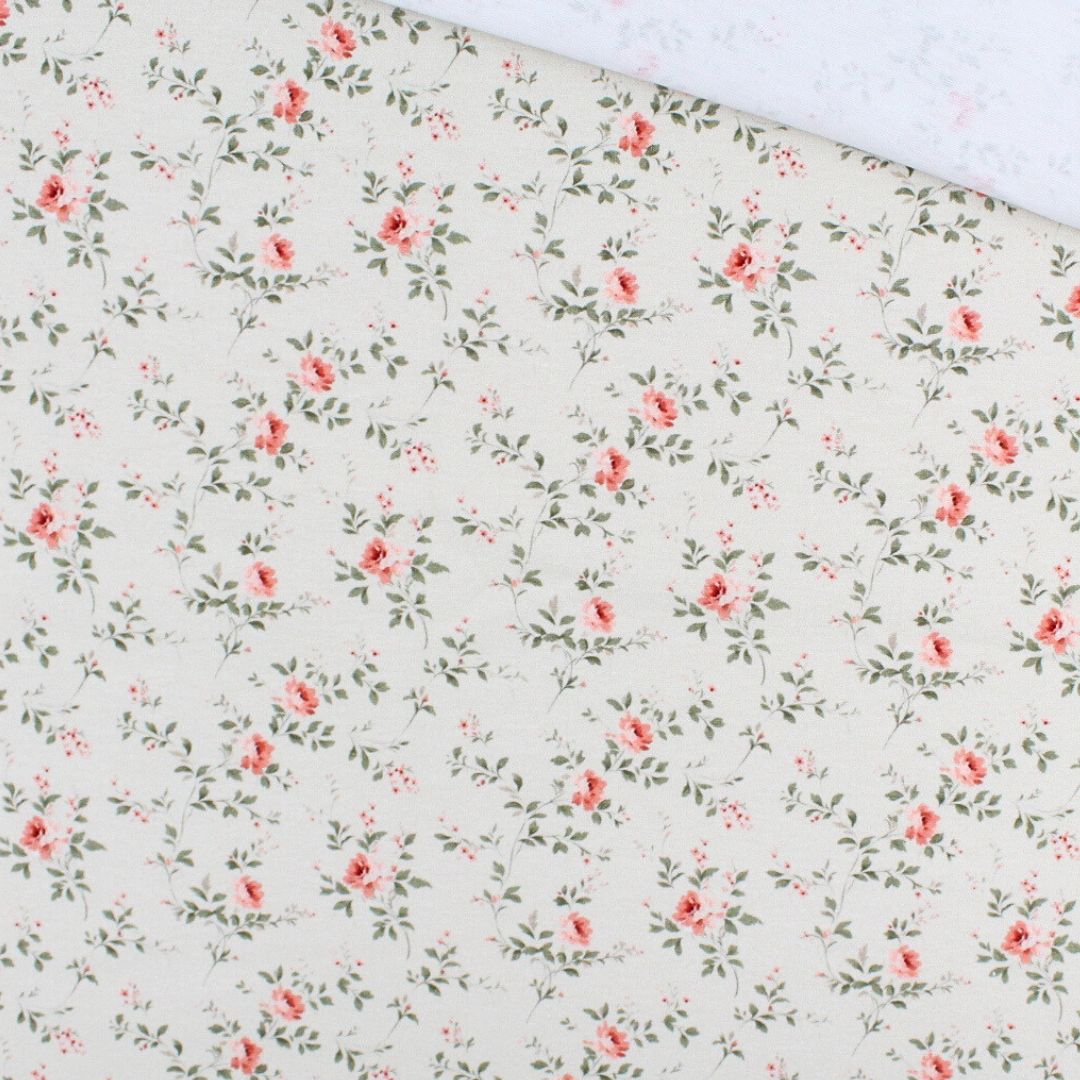 Jersey Stoff Kleine Rosen mit zartem Rosenmuster für Kinder- und Damenkleidung