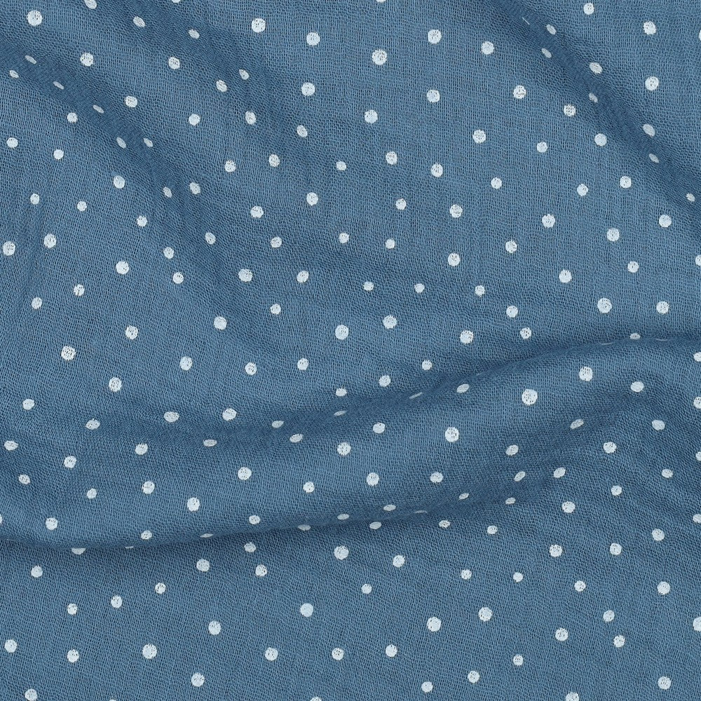 Musselinstoff little Dots weiße Tupfen in Jeansblau