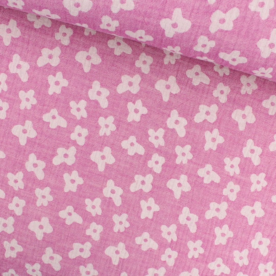 Musselin Jacquard Blumen Rosa – Doppelseitig | Rosa Stoffball