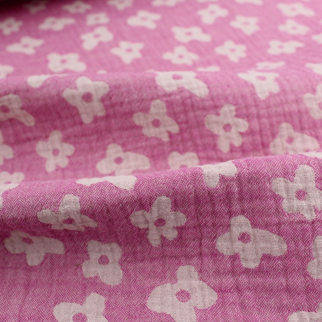 Musselin Jacquard Blumen Rosa – Doppelseitig | Rosa Nahaufnahme