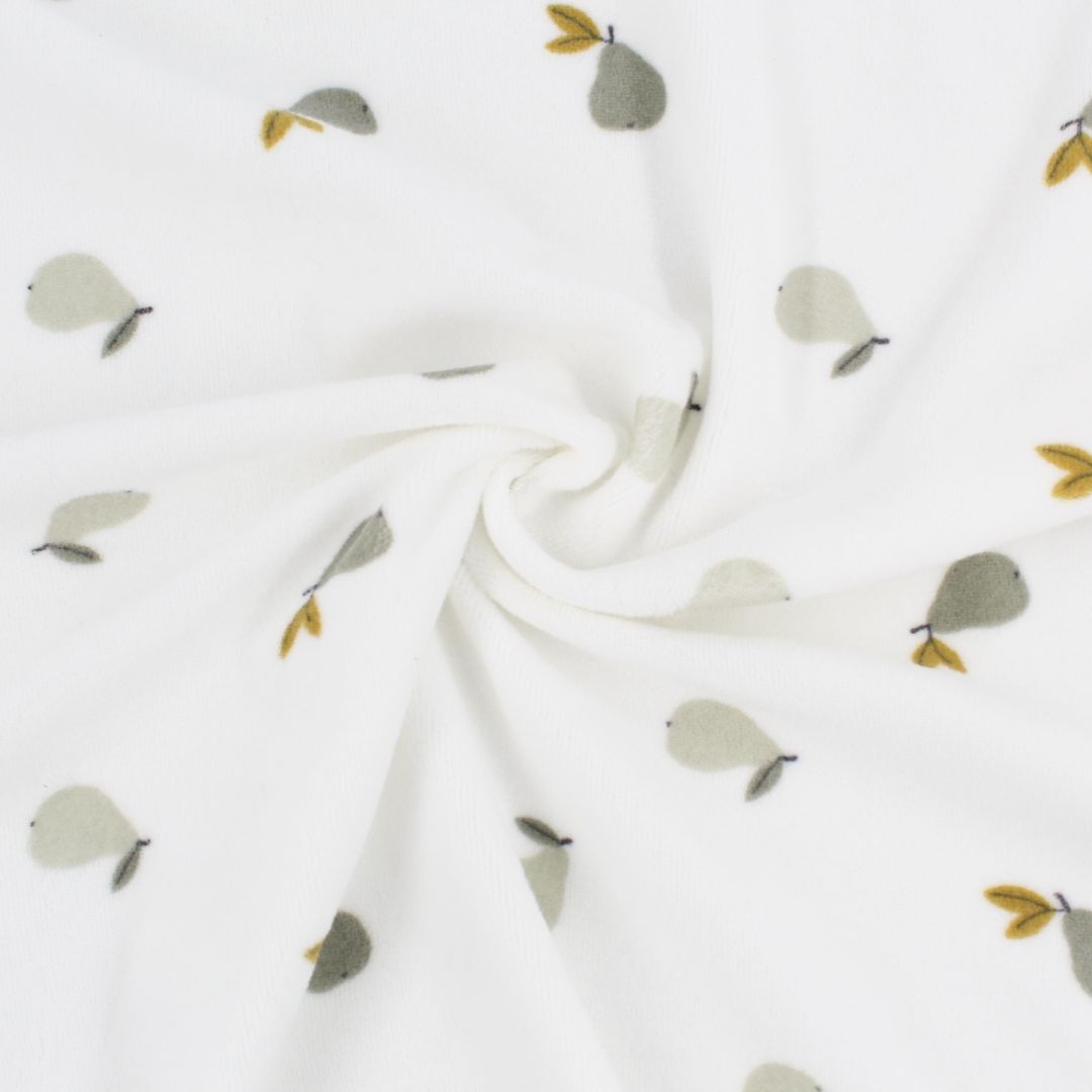 Weicher Baumwoll-Mischstoff mit Fruchtmotiv – Nicki-Velours in Ecru