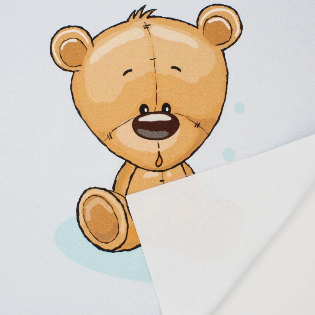 Baumwollstoff Bär 38x38 cm: Baumwollstoff mit süßem Bärenmotiv, perfekt für DIY-Projekte wie Kissenbezüge oder Decken.