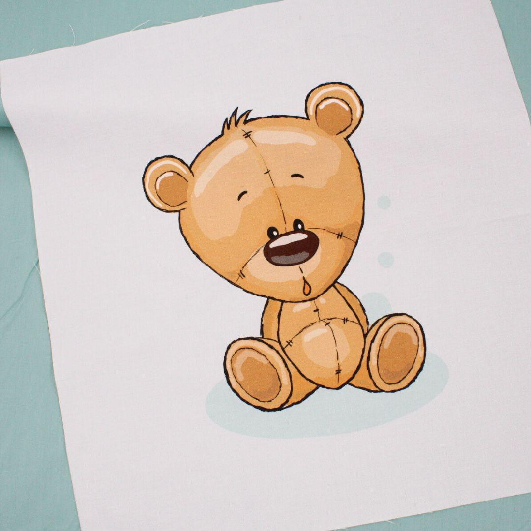 Baumwollstoffpanel mit Bär kombiniert mit Popeline uni Grün