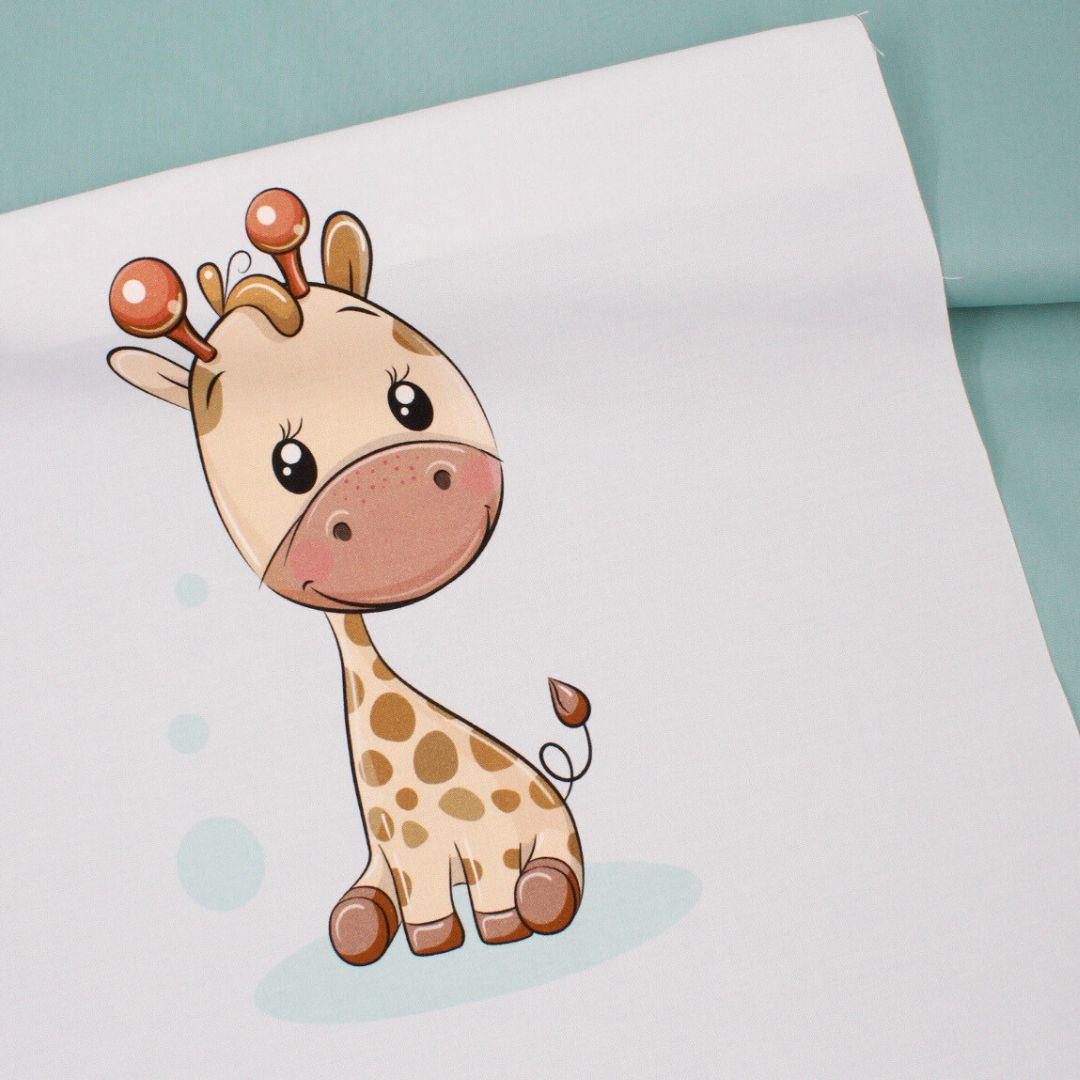 Baumwollstoff-Panel mit Giraffe kombiniert mit Baumwollstoff Popeline uni - Grün