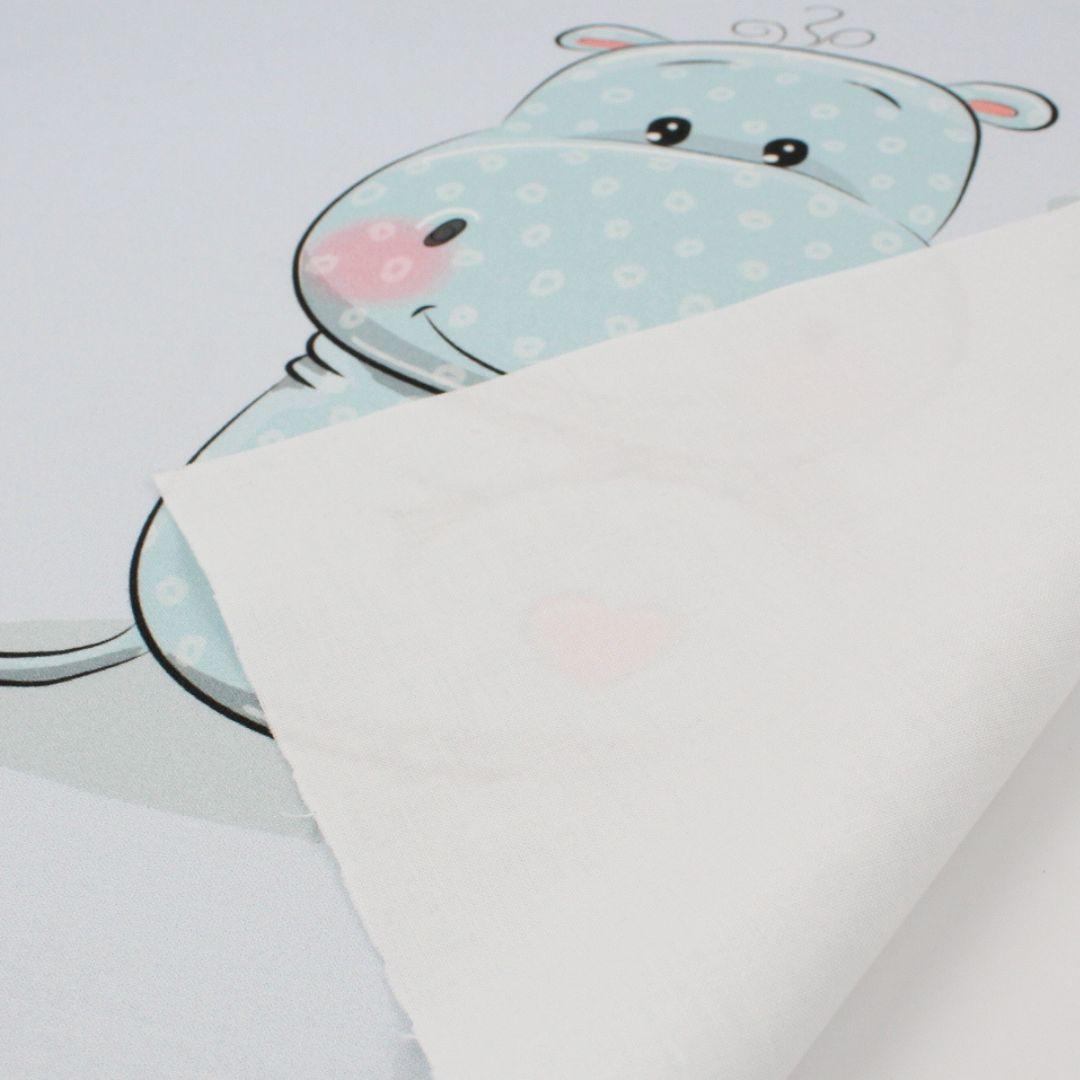 Oeko-Tex Baumwollstoff Hippo Blau: Schadstofffreier, zertifizierter Stoff für Babys und Kinder.