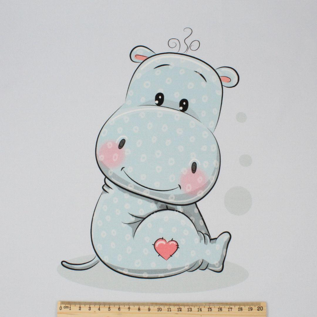 38x38 cm Baumwollstoff Nilpferd: Stoffpanel mit Nilpferd, perfekt für Kinderzimmer-Deko oder Kissen.