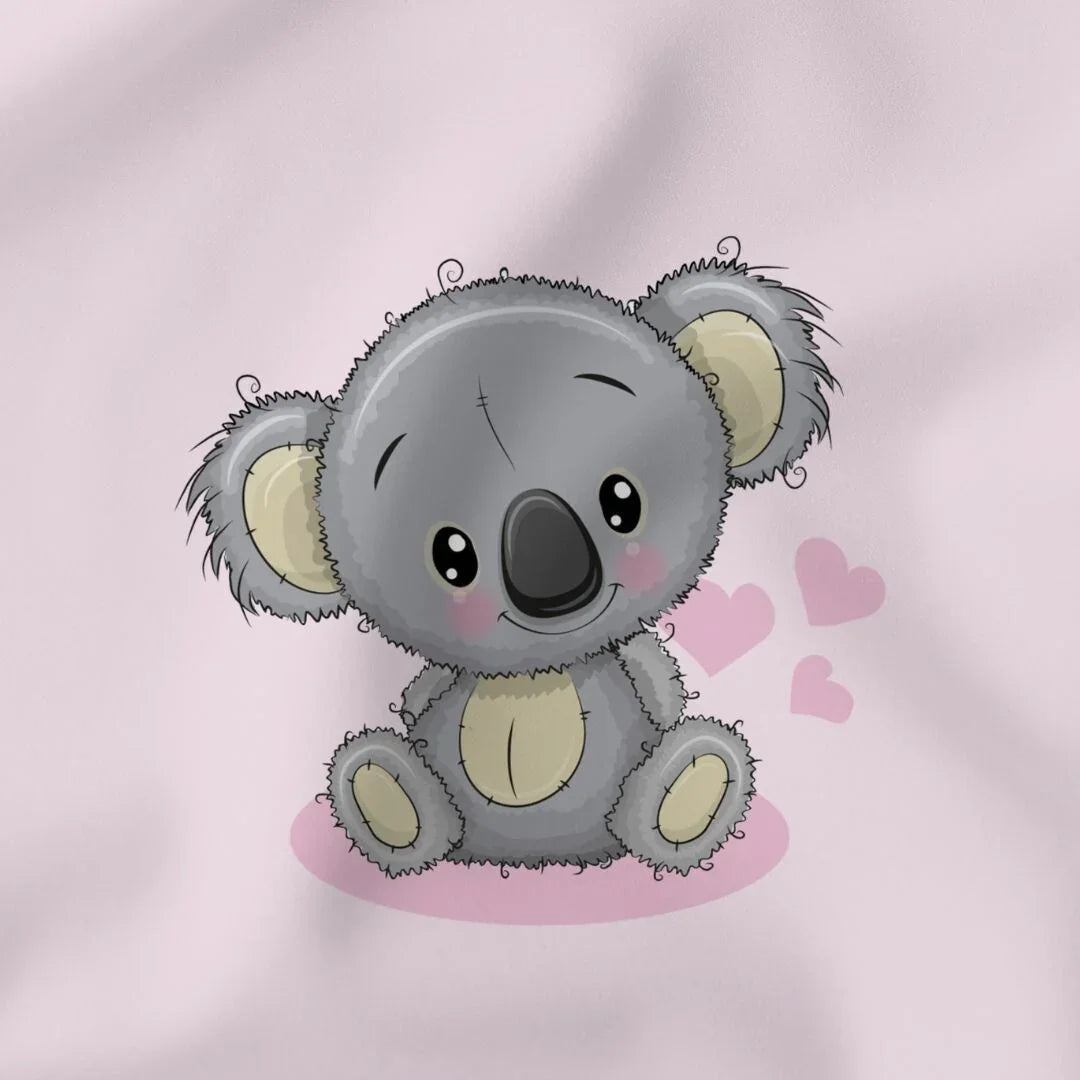 Süßes Jersey Panel mit Koala-Motiv auf rosa Hintergrund für Kinderkleidung.