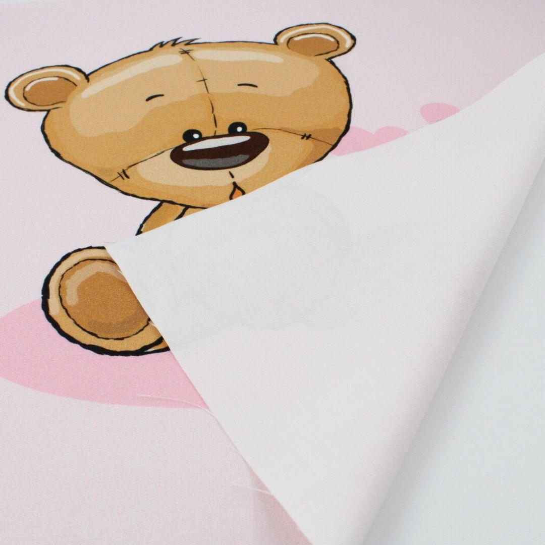 Baumwollpanel mit niedlichen Bären-Motiv auf Rosa Hintergrund | Rückseite