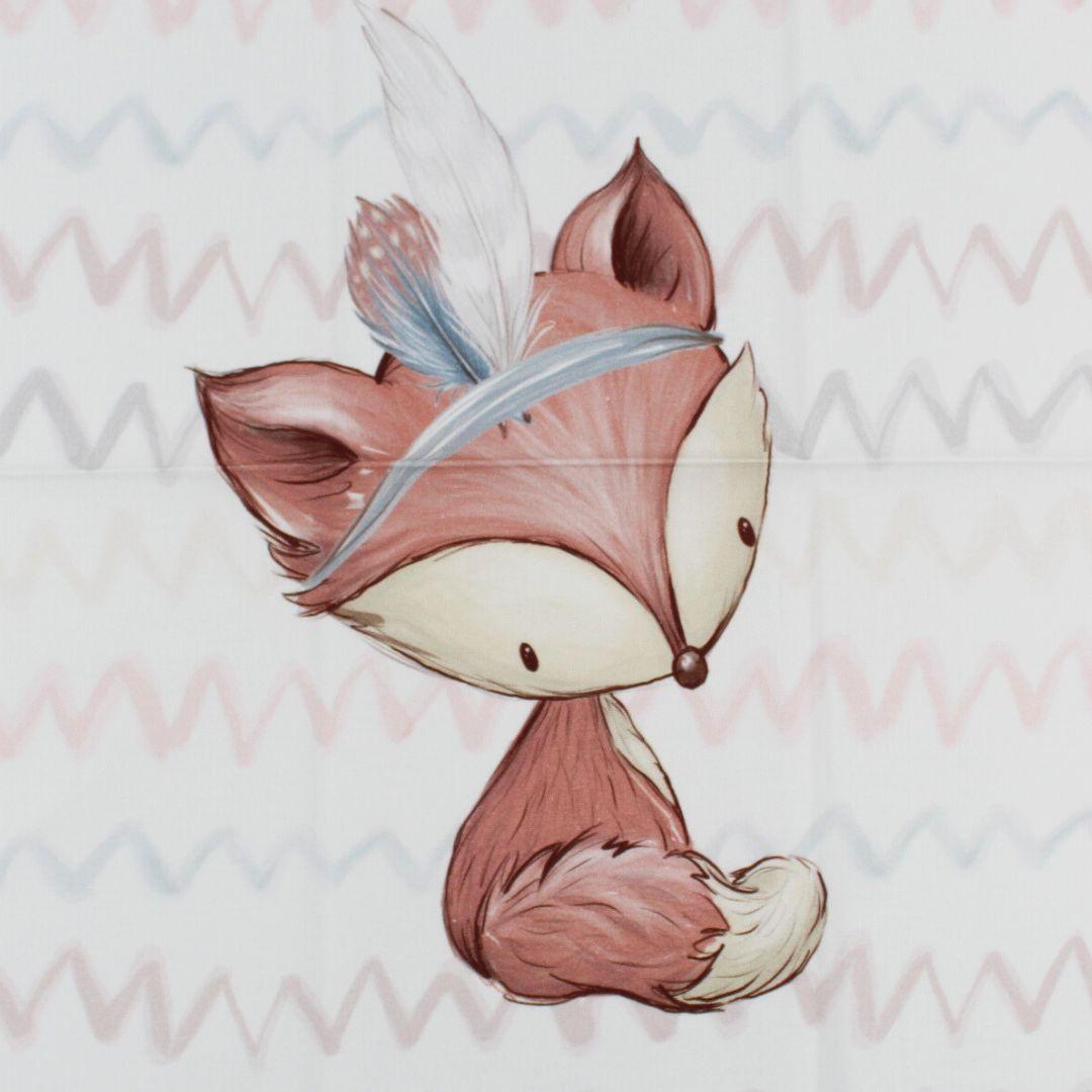 Baumwollpanel Waldfreunde Boho mit Fuchs-Motiv, kombiniert mit passenden Uni-Stoffen und Mustern. Inspiration für DIY-Projekte und individuelle Deko-Ideen.