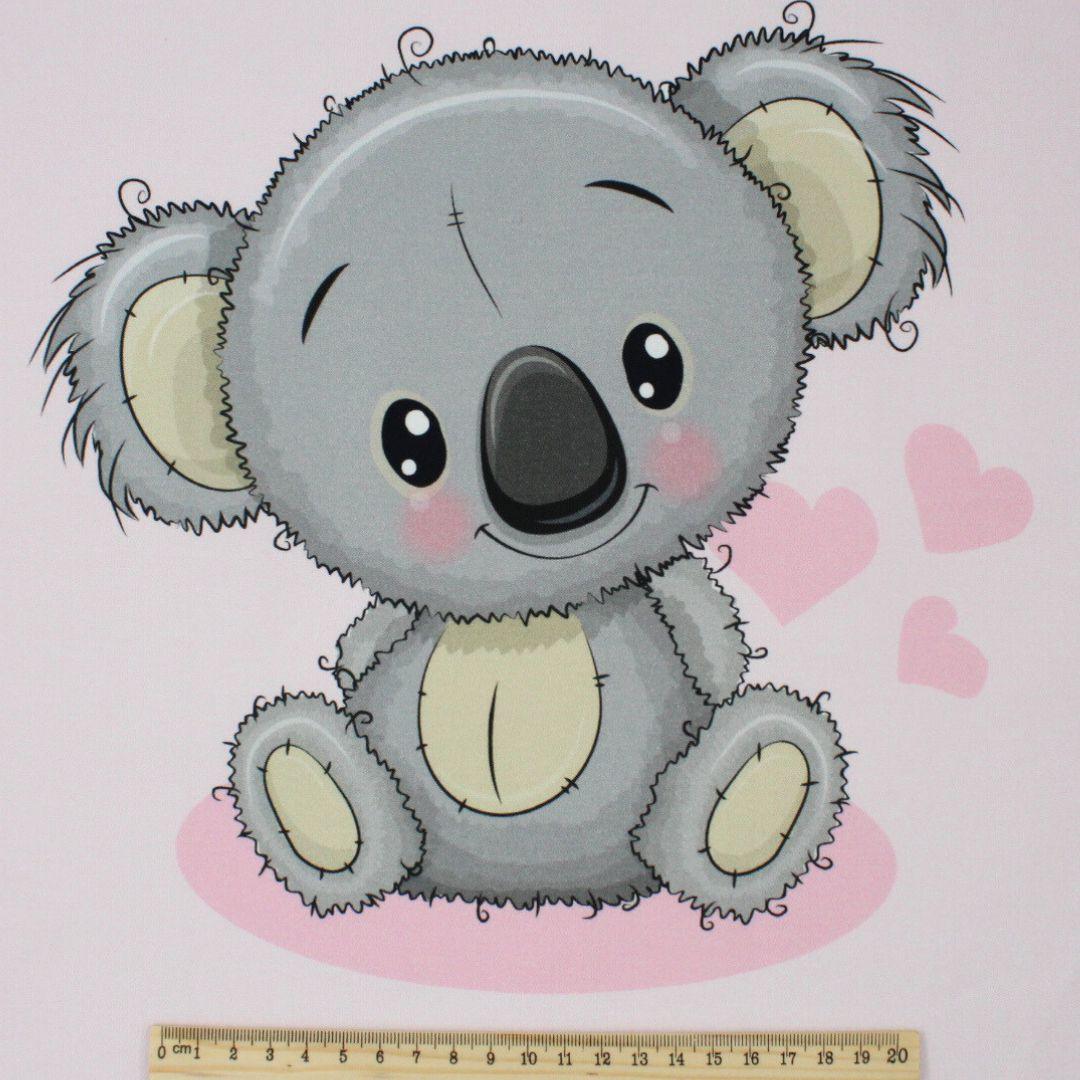 Gesamtes Panel mit fröhlichem Koala, ideal für DIY Kissen oder Baby-Deko. Lineal