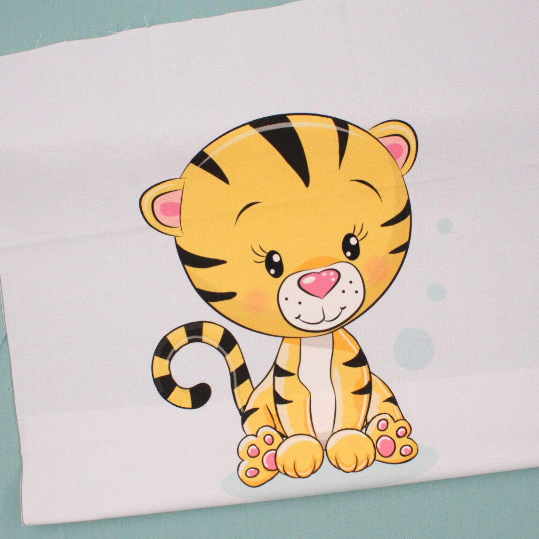 Baumwollpanel mit Tiger kombiniert mit grünem uni Baumwollstoff