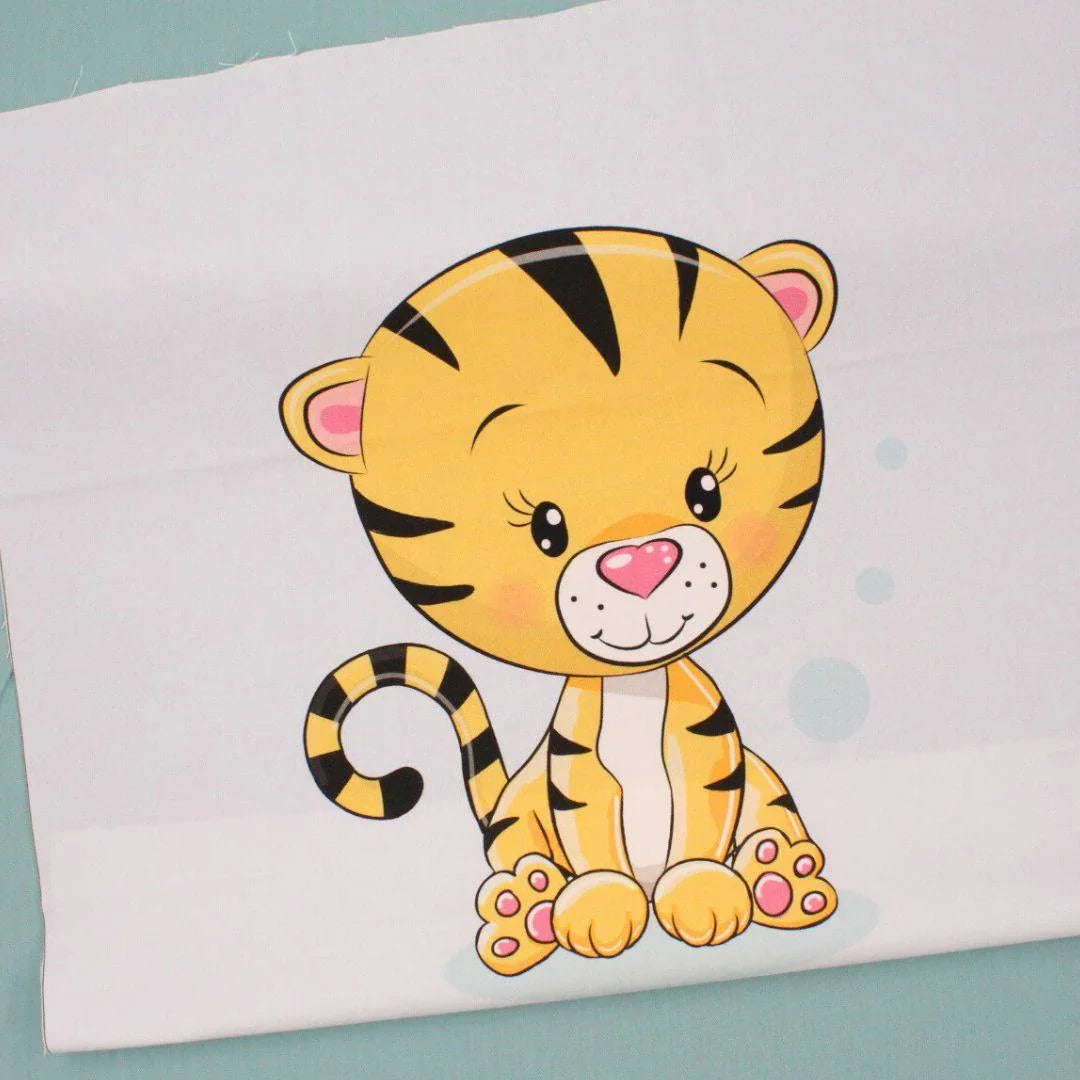 Baumwollpanel mit Tiger kombiniert mit grünem uni Baumwollstoff
