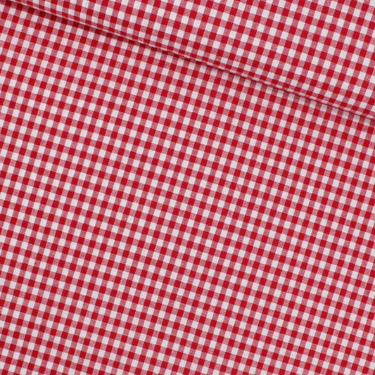 Baumwoll Popeline mit klassischem Karomuster in Rot und Weiß, ideal für fröhliche Nähprojekte.