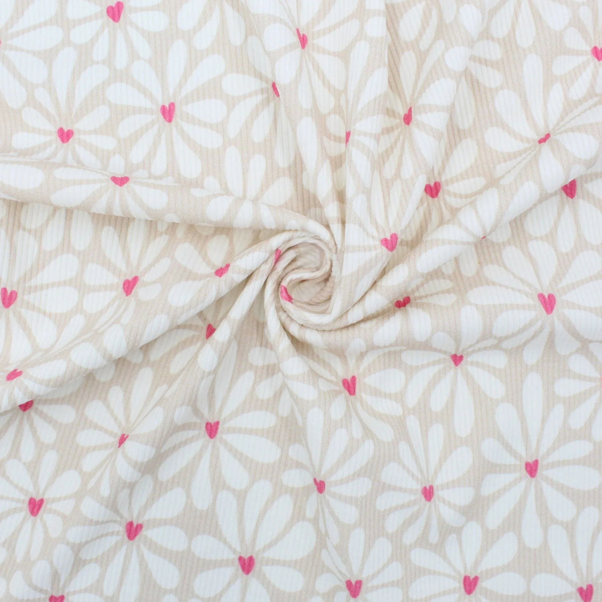 Rippstrick Jersey | Retro Blumen und Herzen