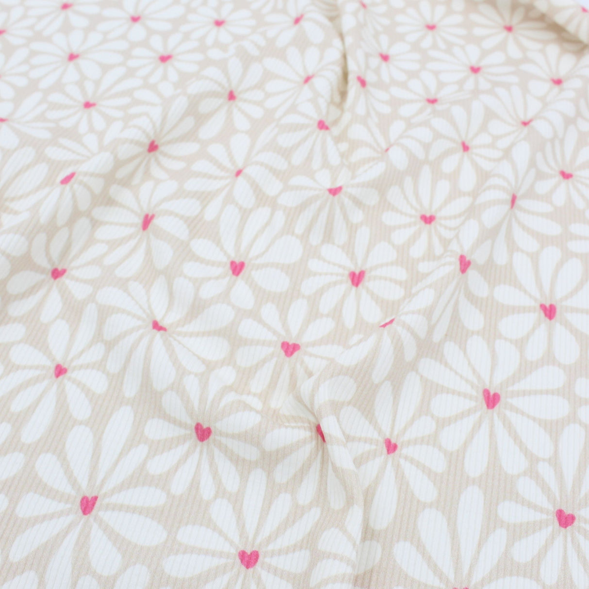 Rippstrick Jersey | Retro Blumen und Herzen